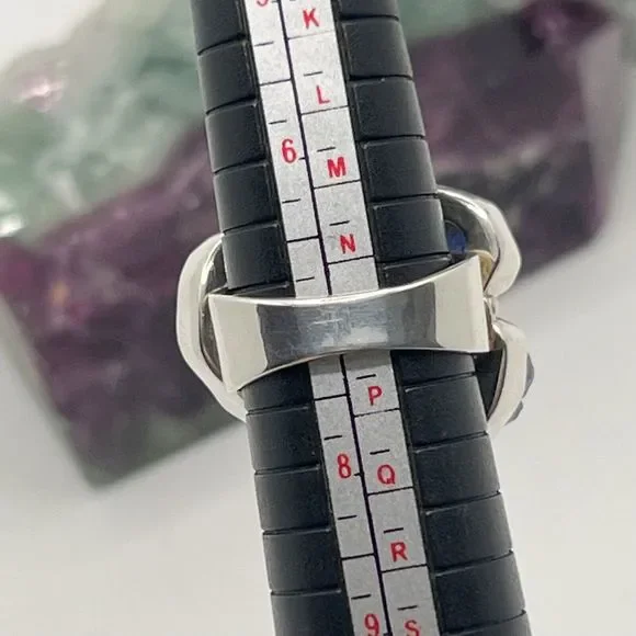 Sterling Silver Raw Amethyst Ring Chunky Triple Stone Size O Stamped 925 - Picture 9 of 12